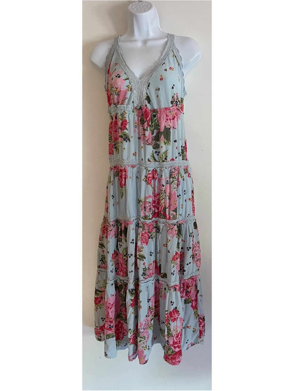 Rue21 Light Blue Maxi Dress with Pink Floral Print